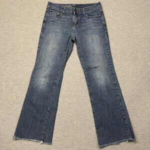 Eddie Bauer Womens Blue Denim Jeans Raw Cuffs Mid Rise Bootcut Classic Size 8R
